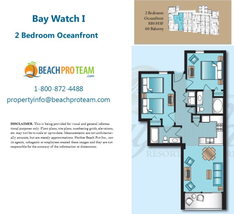 Bay Watch Resort I Floor Plan - 2 Bedroom Oceanfront Interior 